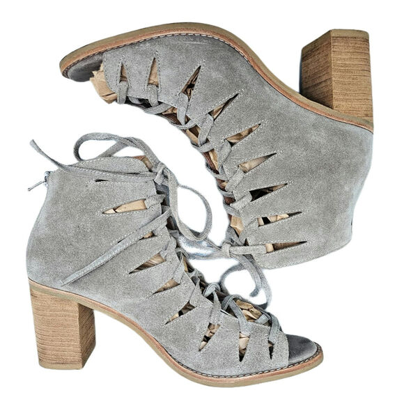 Suede Open Toe Bootie Jeffrey Campbell Size 10 Taupe Leather Ghillie Sandal Boot - Picture 13 of 13